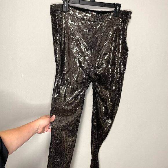 Badgley Mischka Sequin Gold Slim Fitted Stretch Sparkle Side Zip Pants size 16 - Picture 3 of 11